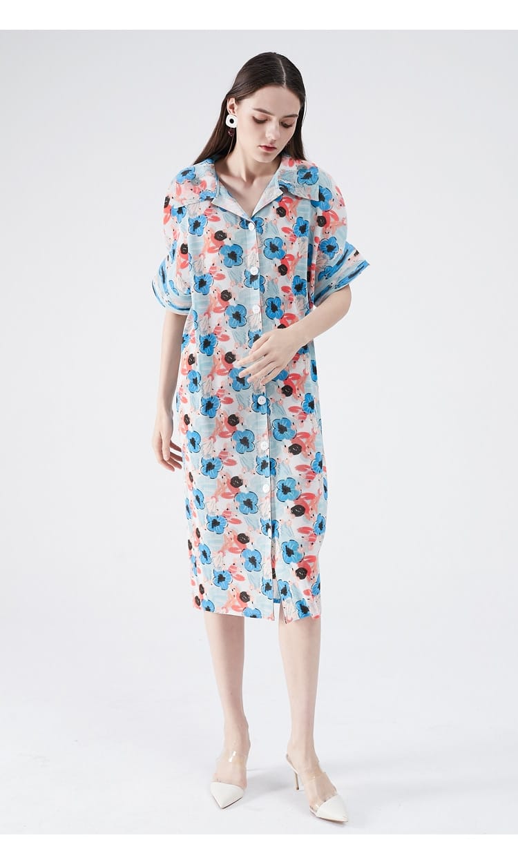 Miyake robe à fleurs plissée printemps été cardigan femmes