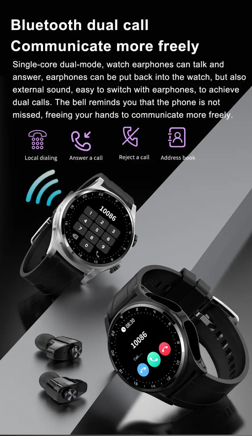 New gt66 smart watch tws bluetooth headset 2 in1 multi sport