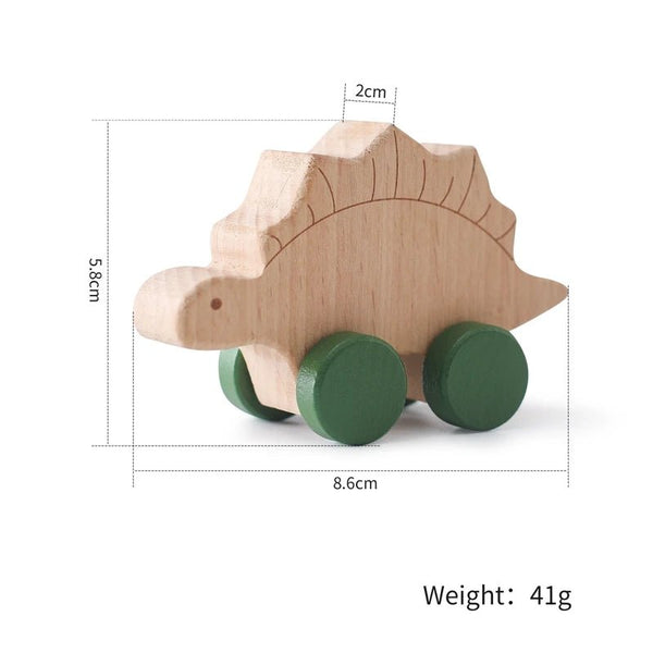 1 pc Beech Wood Montessori Toy Dinosaur with wheels multivariant - Nexellus