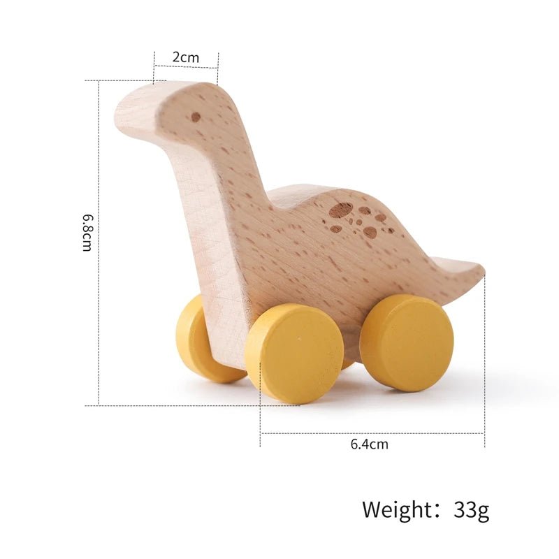 1 pc Beech Wood Montessori Toy Dinosaur with wheels multivariant - Nexellus