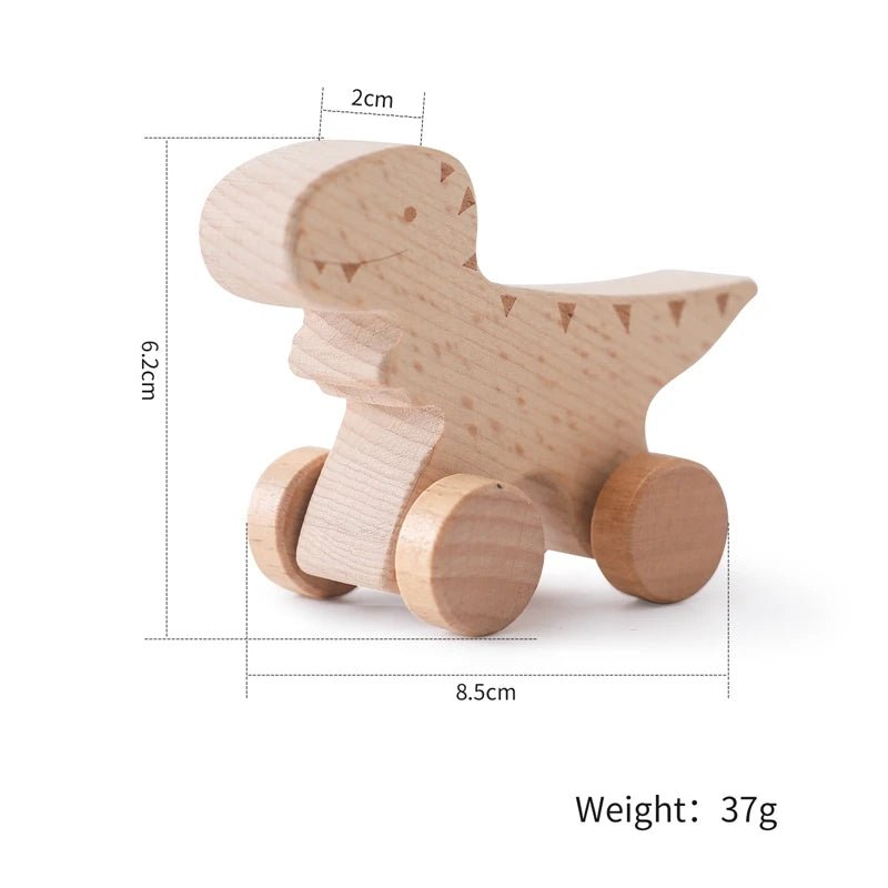 1 pc Beech Wood Montessori Toy Dinosaur with wheels multivariant - Nexellus