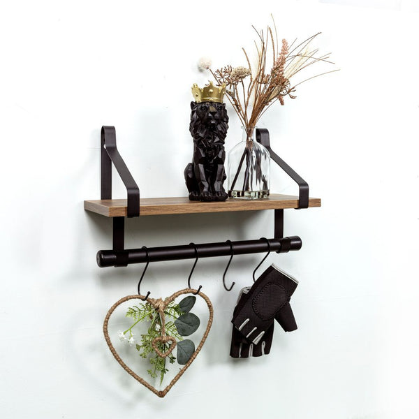 1 Tier Dark Oak Wall Shelf with Black Rail Hanging Frame - PARGI - Nexellus