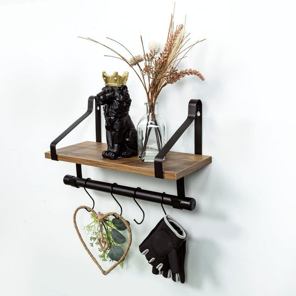 1 Tier Dark Oak Wall Shelf with Black Rail Hanging Frame - PARGI - Nexellus