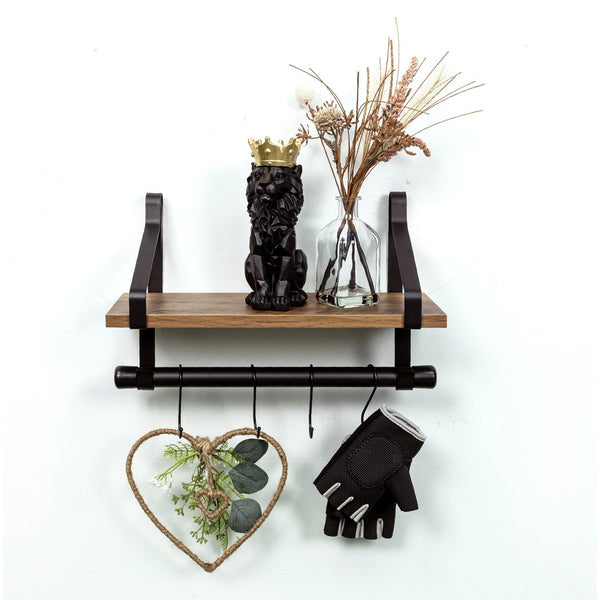 1 Tier Dark Oak Wall Shelf with Black Rail Hanging Frame - PARGI - Nexellus