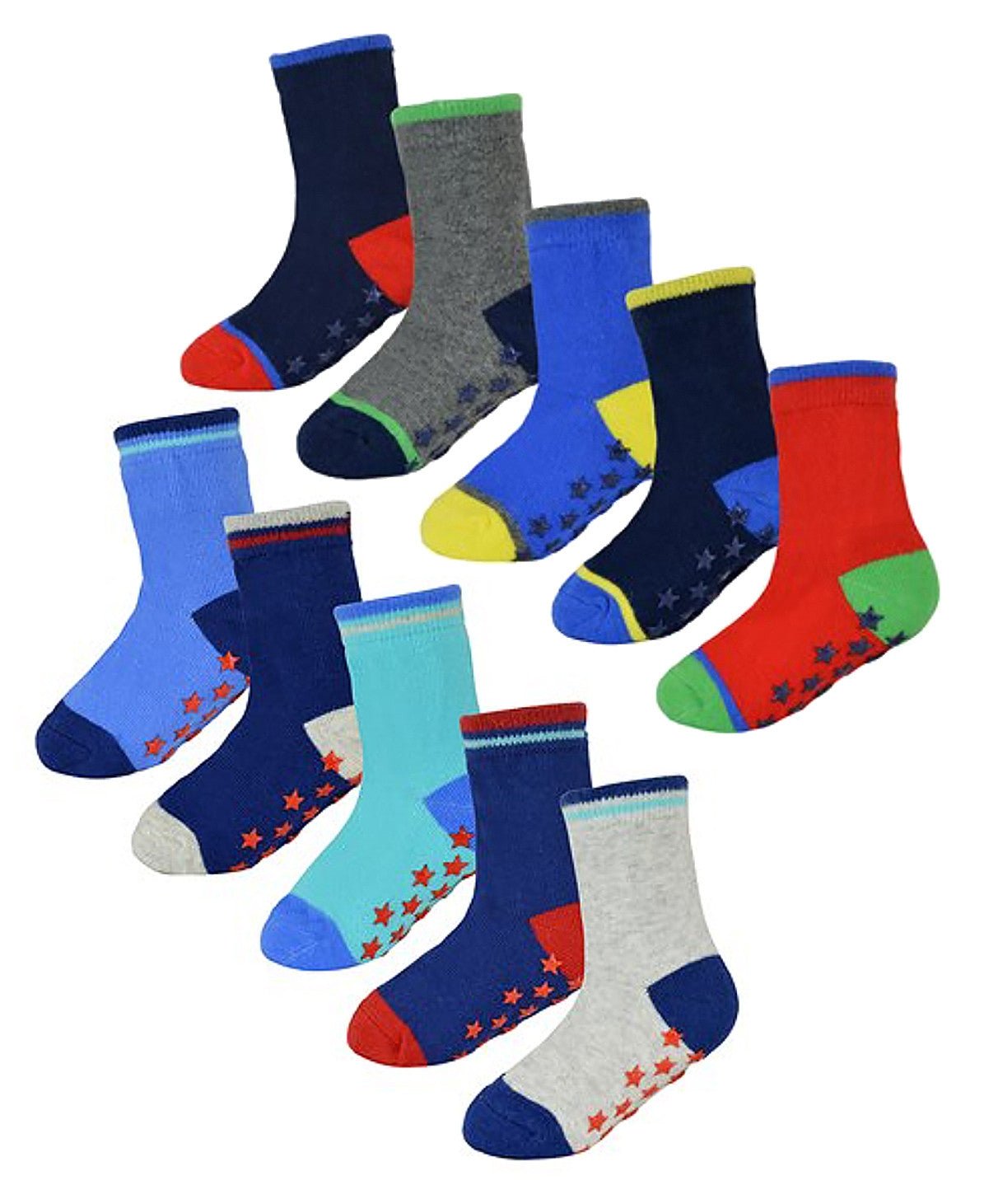 10 Pairs Non - Slip Cotton Baby Boy Socks with Stars - Nexellus