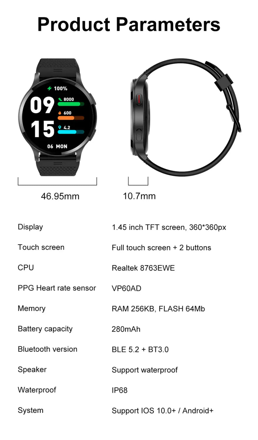 Men and women waterproof bluetooth call smart watch heart