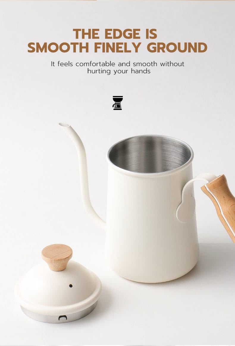 Wooden handle stainless steel coffee hand brew pot 650ml