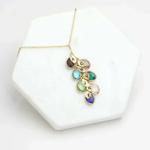 12 - color water drop birthstone leaf lettering diy necklace holiday - Nexellus