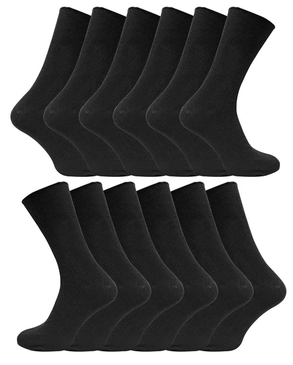 12 Pair Mens 100% Cotton Diabetic Friendly Socks - Nexellus