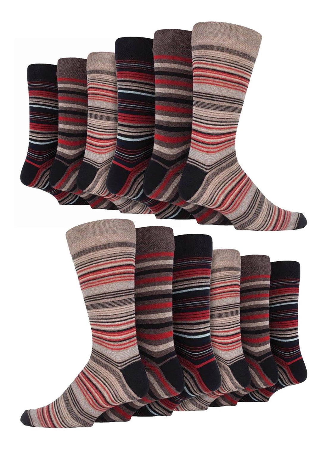 12 Pair Mens Cotton Colourful Striped Dress Socks - Nexellus