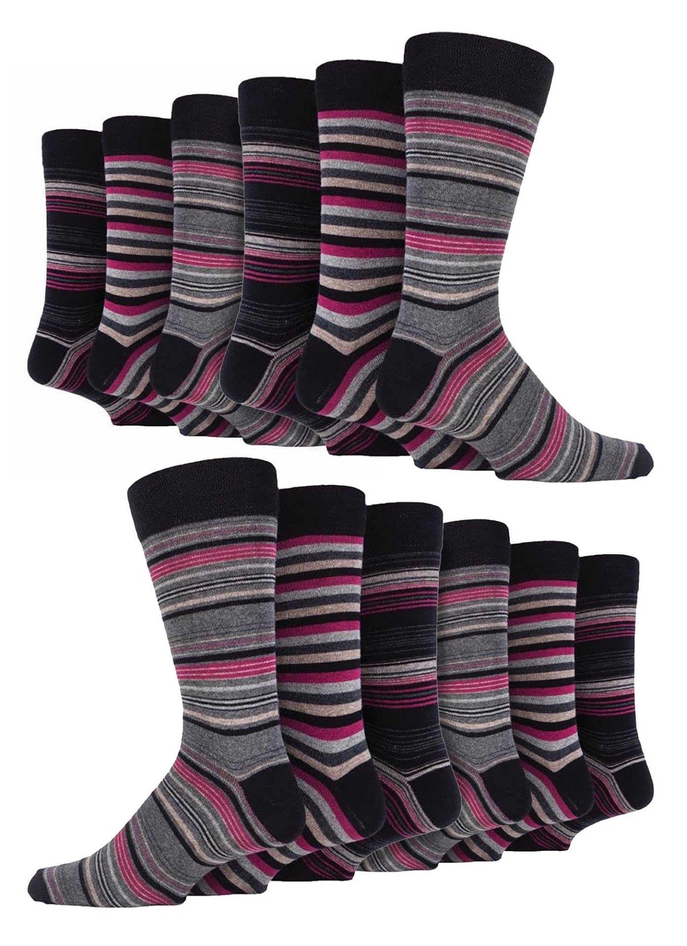 12 Pair Mens Cotton Colourful Striped Dress Socks - Nexellus