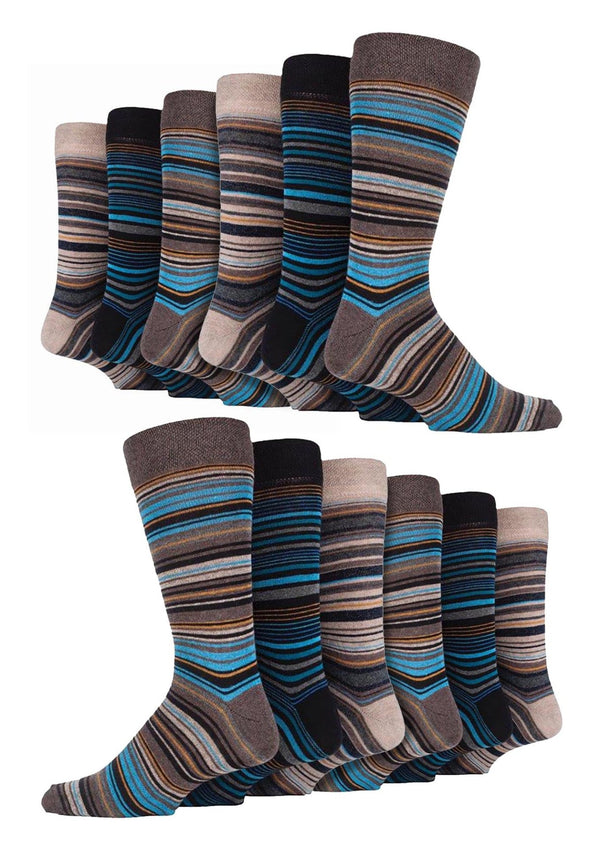 12 Pair Mens Cotton Colourful Striped Dress Socks - Nexellus