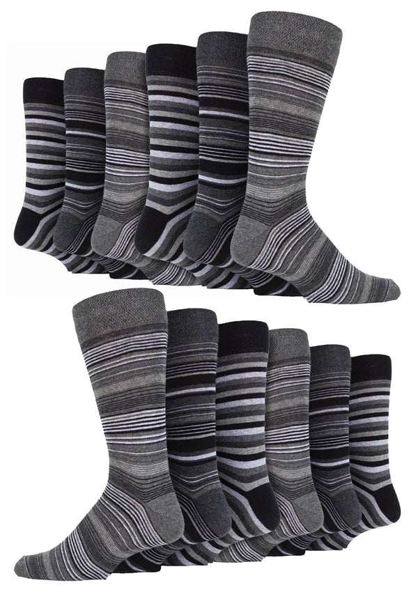 12 Pair Mens Cotton Colourful Striped Dress Socks - Nexellus