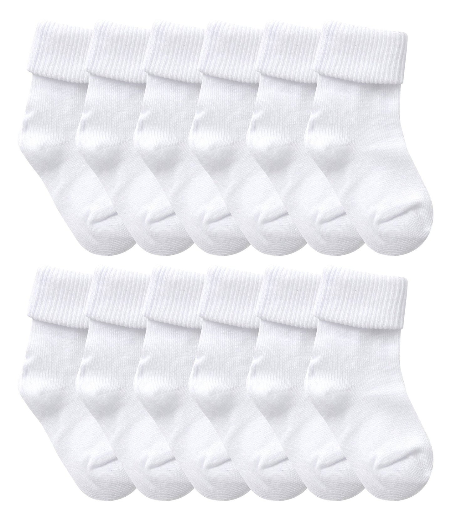 12 Pairs Babies Soft Cotton Turnover Top Socks - Nexellus