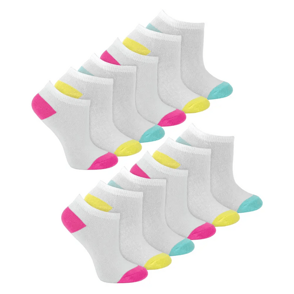 12 pairs girls low cut trainer socks in white - Nexellus