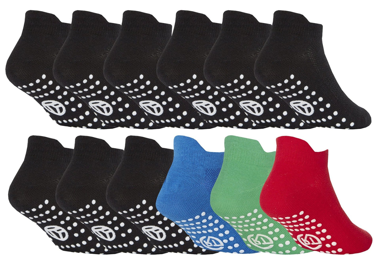 12 Pairs Kids Cotton Trainer Socks with Grips - Nexellus