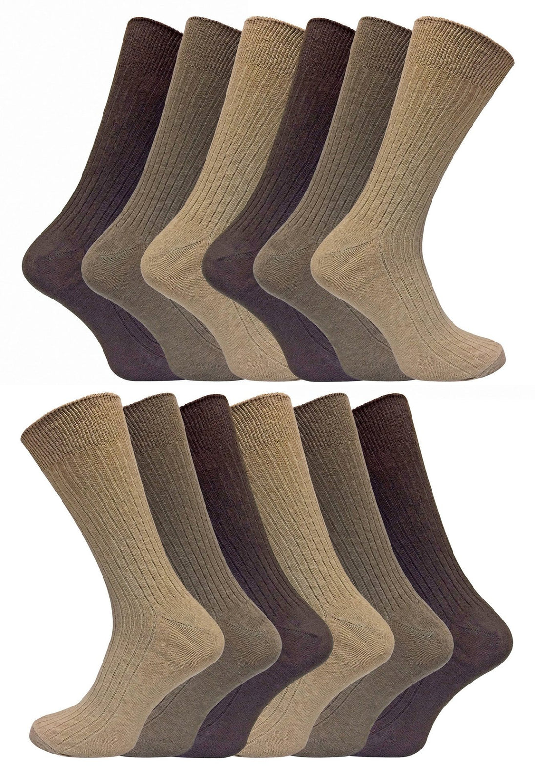 12 Pairs Mens Ribbed 100% Cotton Dress Socks - Nexellus