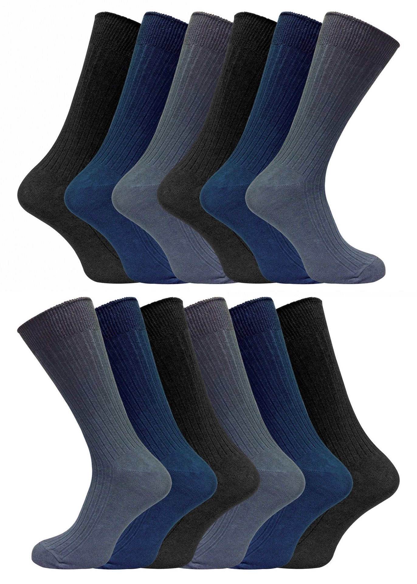 12 Pairs Mens Ribbed 100% Cotton Dress Socks - Nexellus