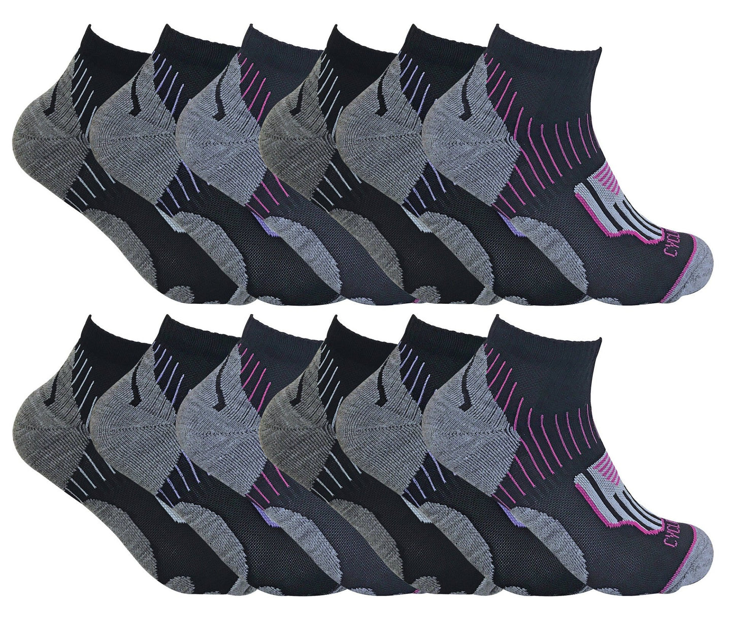 12 Pairs Womens Black Cycling Socks - Nexellus