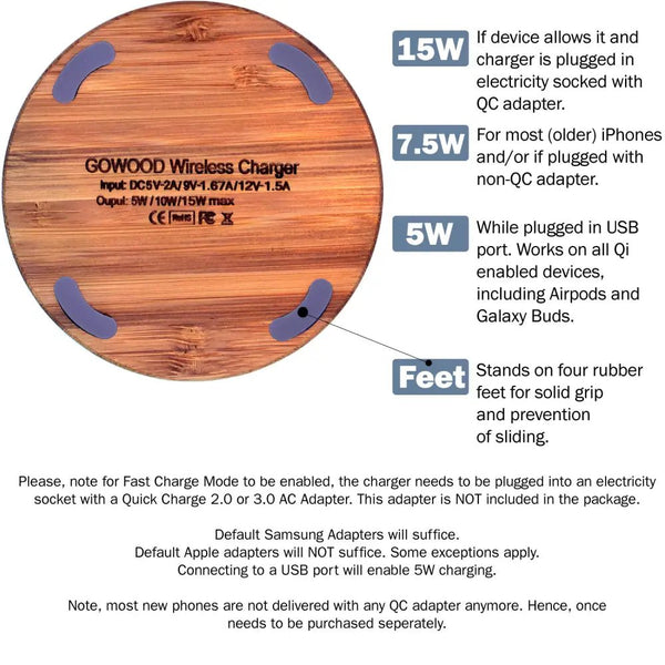 15w fast charge bamboo wood wireless charger - Nexellus