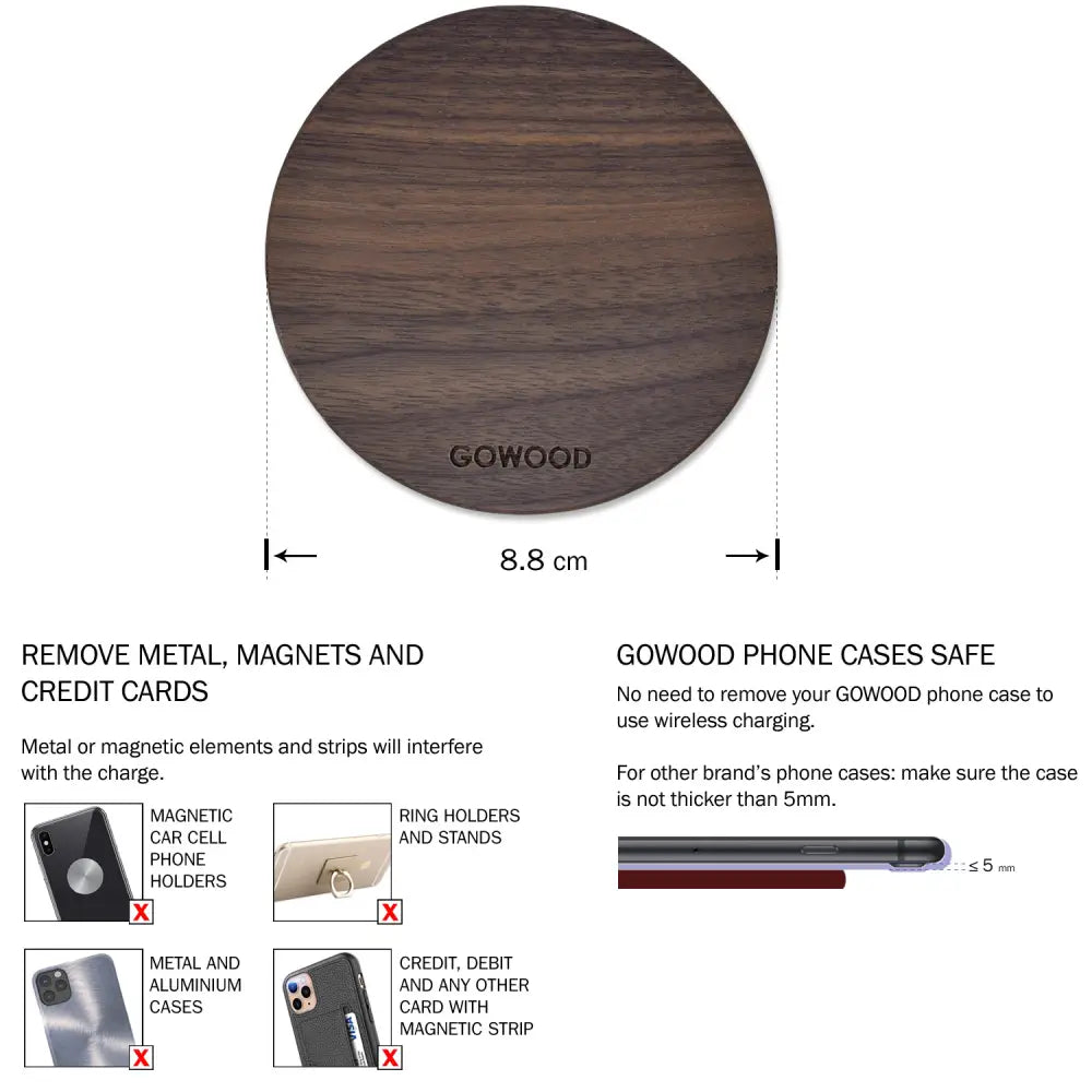 15w fast charge walnut wood wireless charger - Nexellus