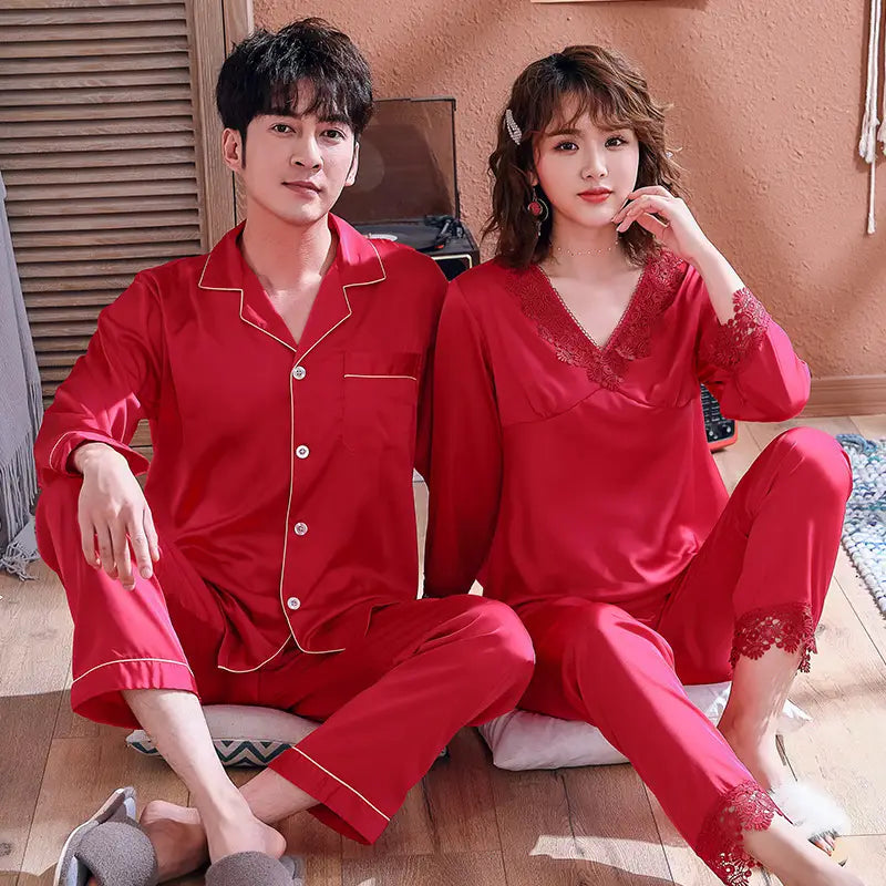 Ice silk summer couple pajamas spring and autumn