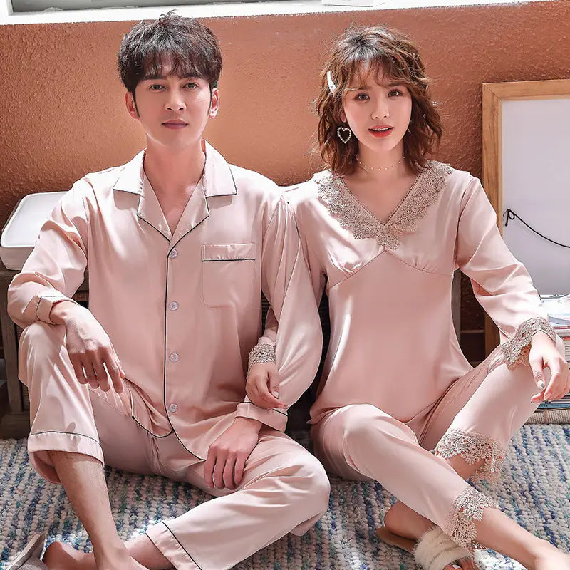 Ice silk summer couple pajamas spring and autumn