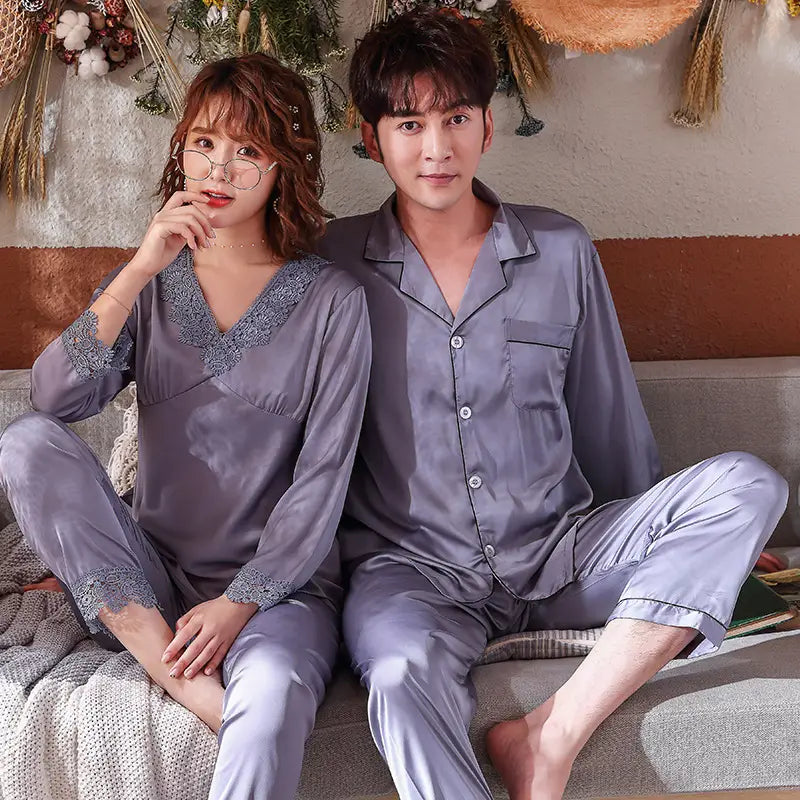 Ice silk summer couple pajamas spring and autumn