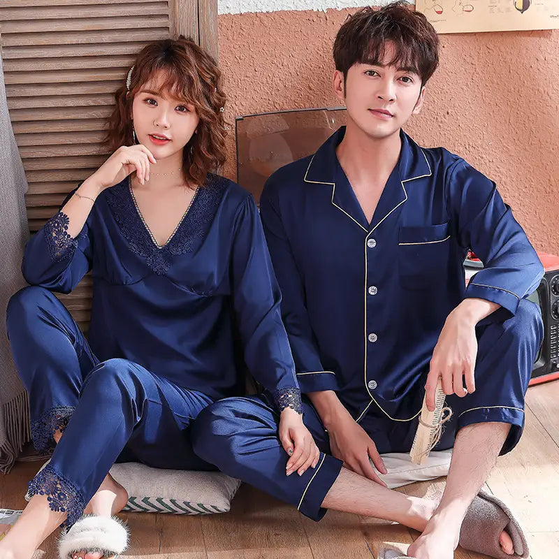 Ice silk summer couple pajamas spring and autumn