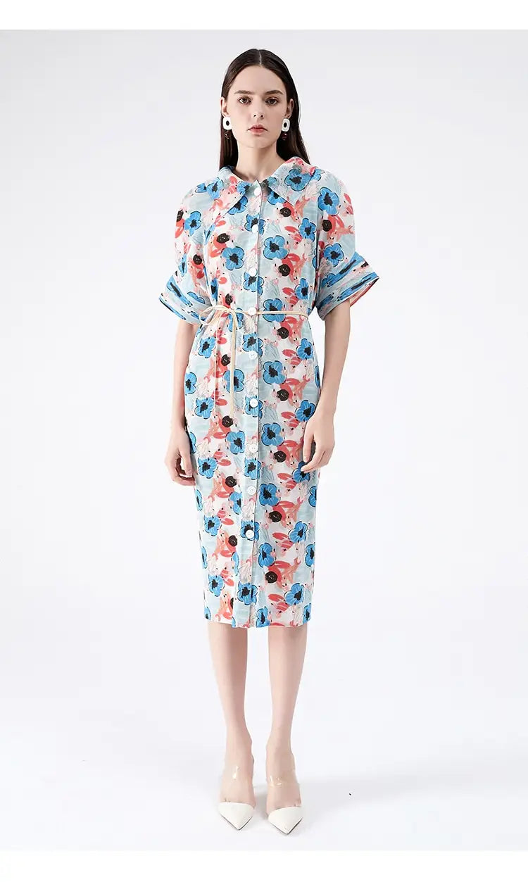 Miyake robe à fleurs plissée printemps été cardigan femmes