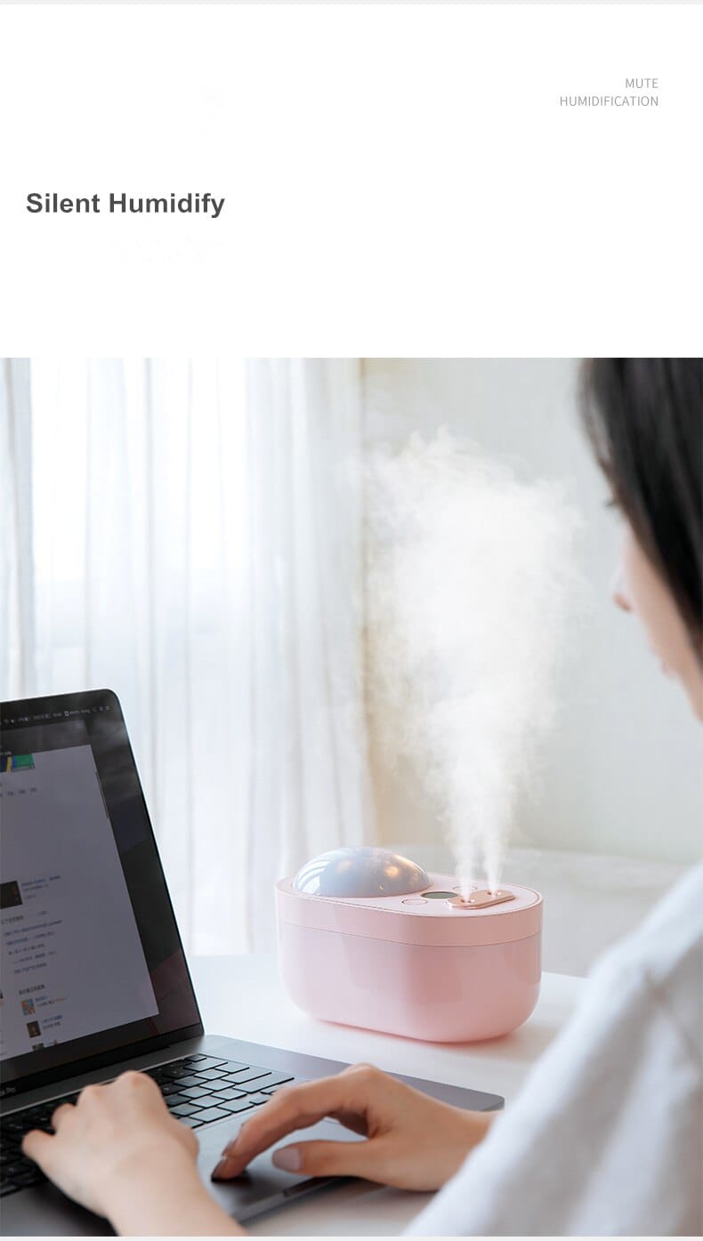 1l projection light air humidifier dual nozzle 4000mah