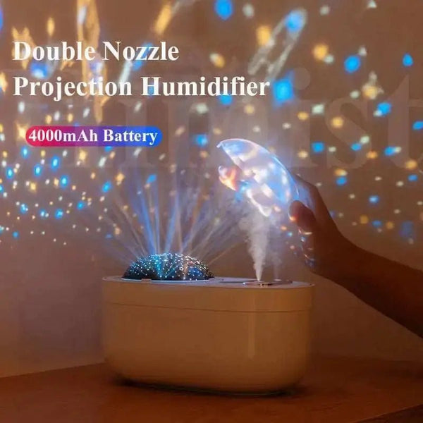 1l projection light air humidifier dual nozzle 4000mah rechargeable - Nexellus