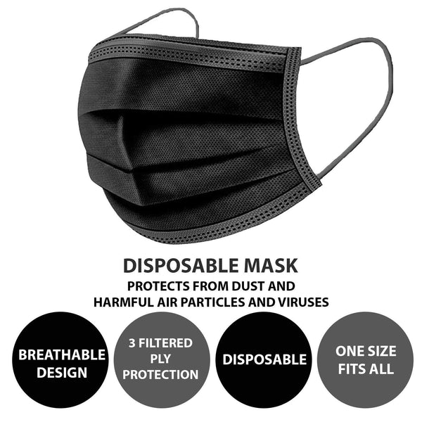 1X 25Pk Disposable Face Masks BLACK | PMS - 755017 | AS - 05237 - Nexellus