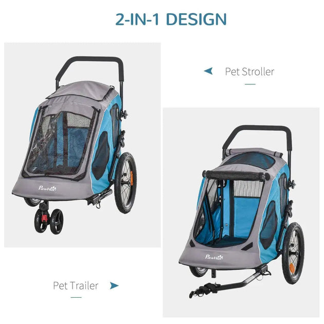 2-in-1 dog bike trailer pet carrier stroller reflector 140 x 71 x Nexellus