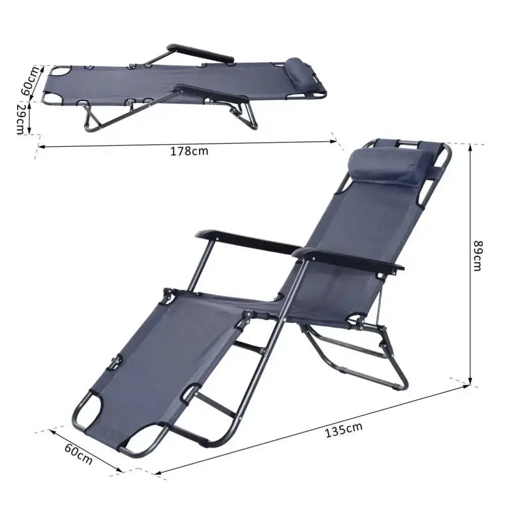 2 in 1 outdoor folding sun lounger w/ adjustable back and pillow grey - Nexellus