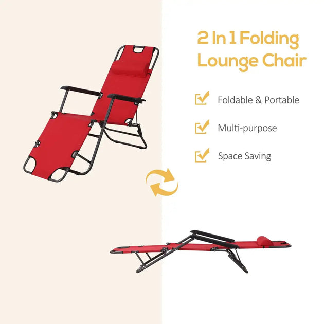 2 in 1 outdoor folding sun lounger w/ adjustable back and pillow red Nexellus