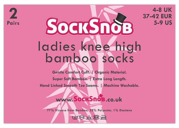 2 Pack Ladies Extra Long Bamboo Socks (Black) - Nexellus