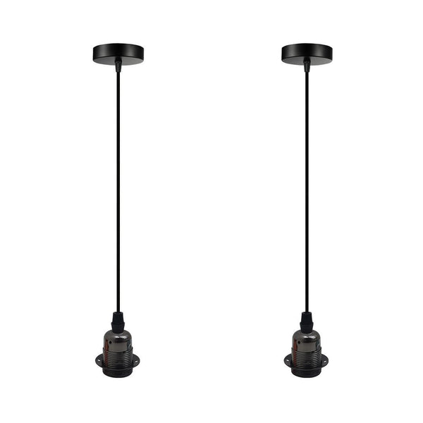 2 Pack Vintage Industrial Black Pendant Light,lampshade E27 UK Holder - Nexellus