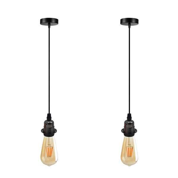 2 Pack Vintage Industrial Black Pendant Light,lampshade E27 UK Holder - Nexellus