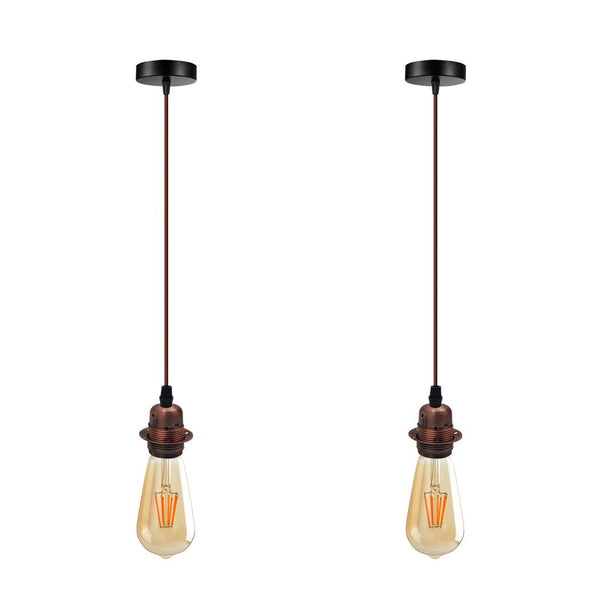 2 Pack Vintage Industrial Copper Pendant Light,lampshade E27 UK Holder - Nexellus