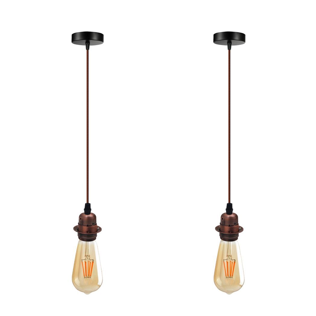 2 Pack Vintage Industrial Copper Pendant Light,lampshade E27 UK Holder - Nexellus