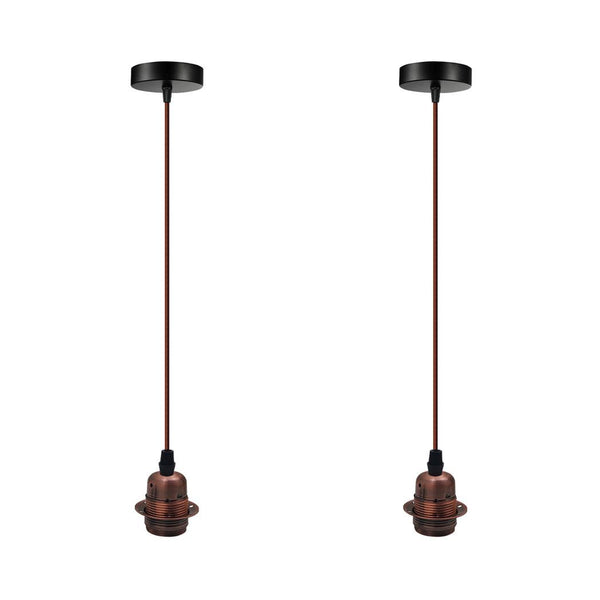 2 Pack Vintage Industrial Copper Pendant Light,lampshade E27 UK Holder - Nexellus