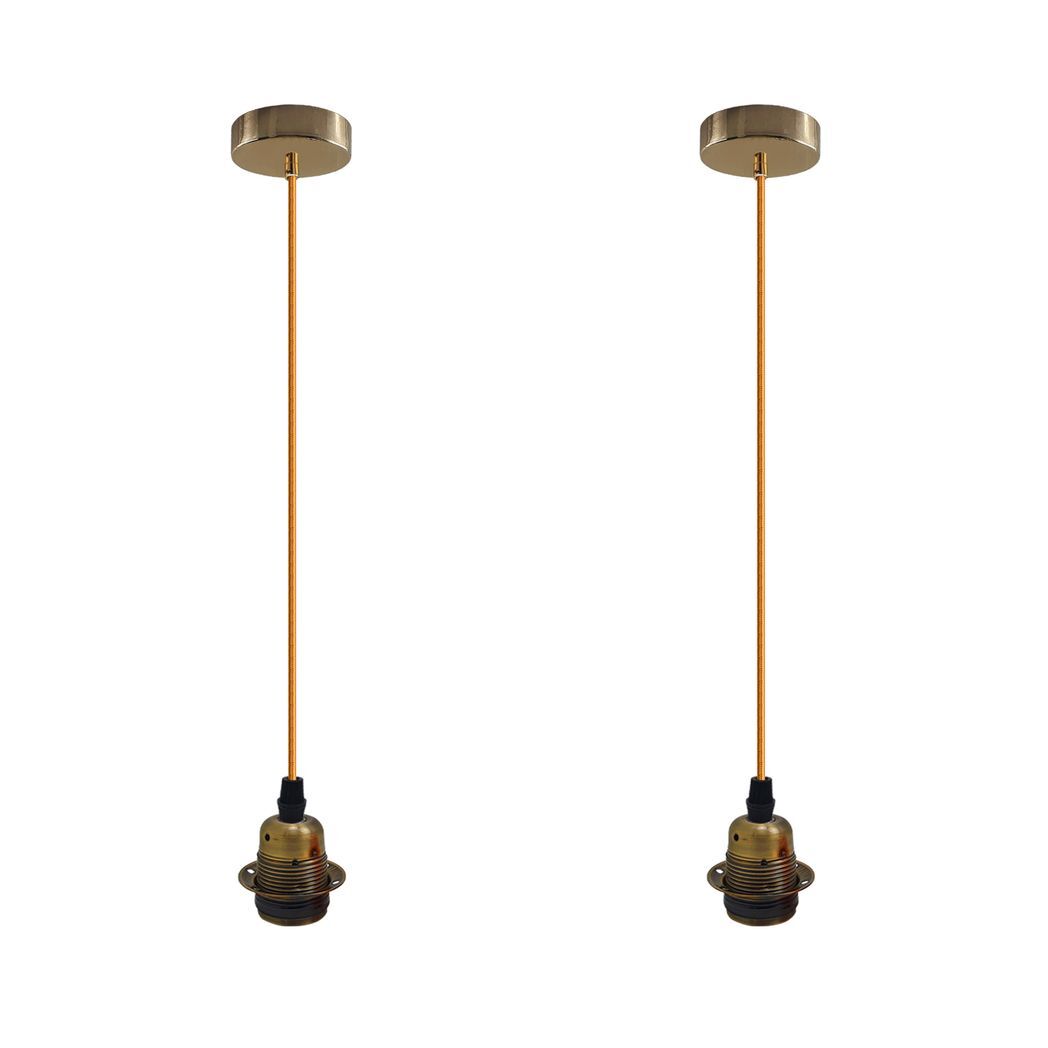 2 Pack Vintage Industrial Yellow Brass Pendant Light,lampshade E27 UK Holder - Nexellus