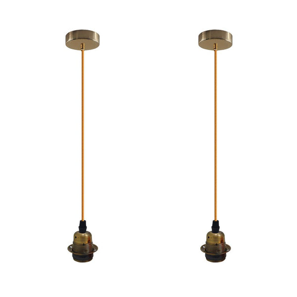 2 Pack Vintage Industrial Yellow Brass Pendant Light,lampshade E27 UK Holder - Nexellus