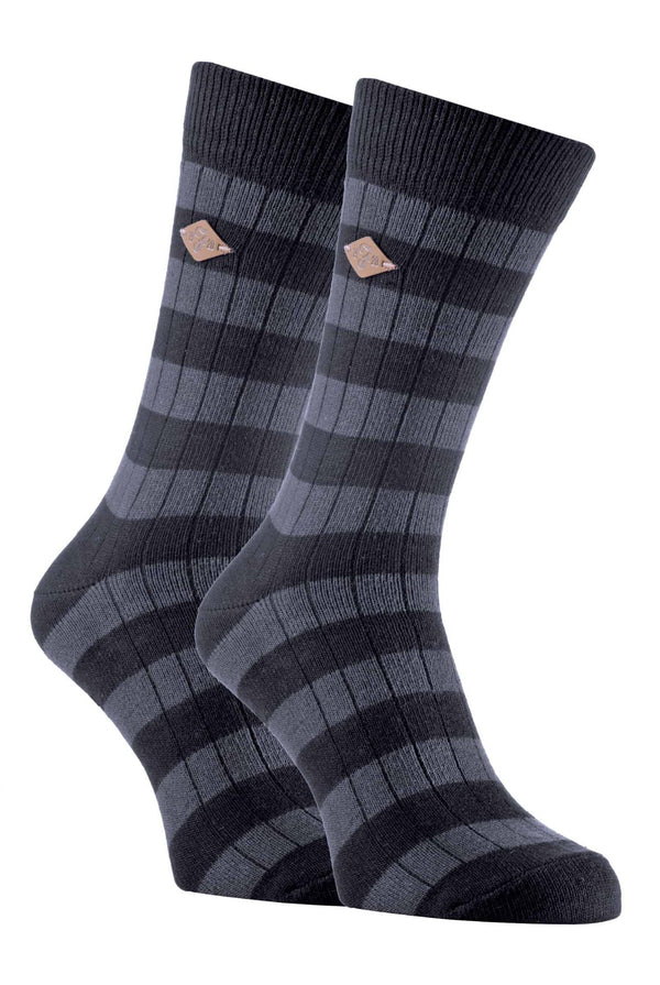 2 Pairs Mens Cotton Striped Ribbed Boot Socks - Nexellus