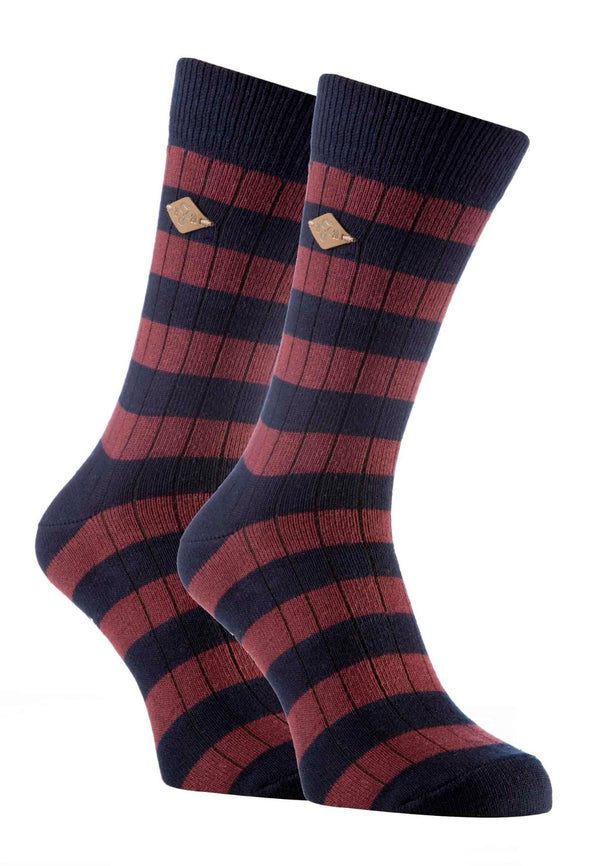 2 Pairs Mens Cotton Striped Ribbed Boot Socks - Nexellus