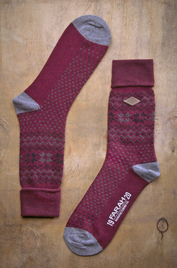 2 Pairs Mens Fairisle Formal Wool Mix Dress Socks - Nexellus