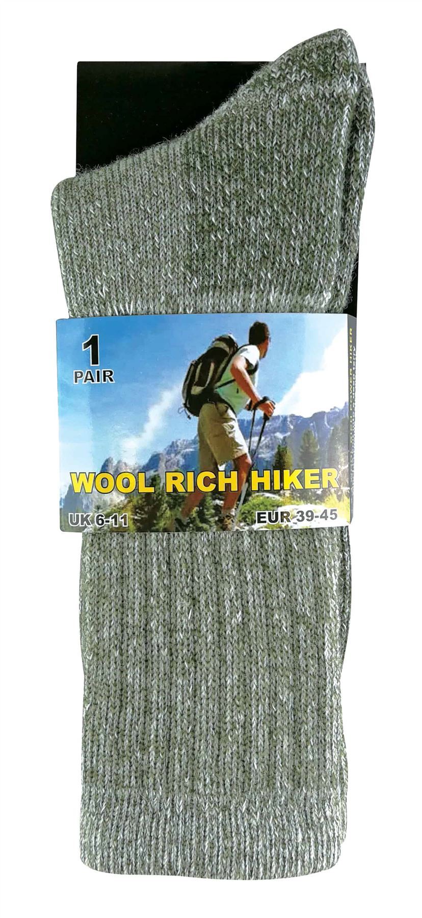 2 Pairs Mens Wool Rich Hiking Socks - SE071 (WRHM03)GREEN - Nexellus