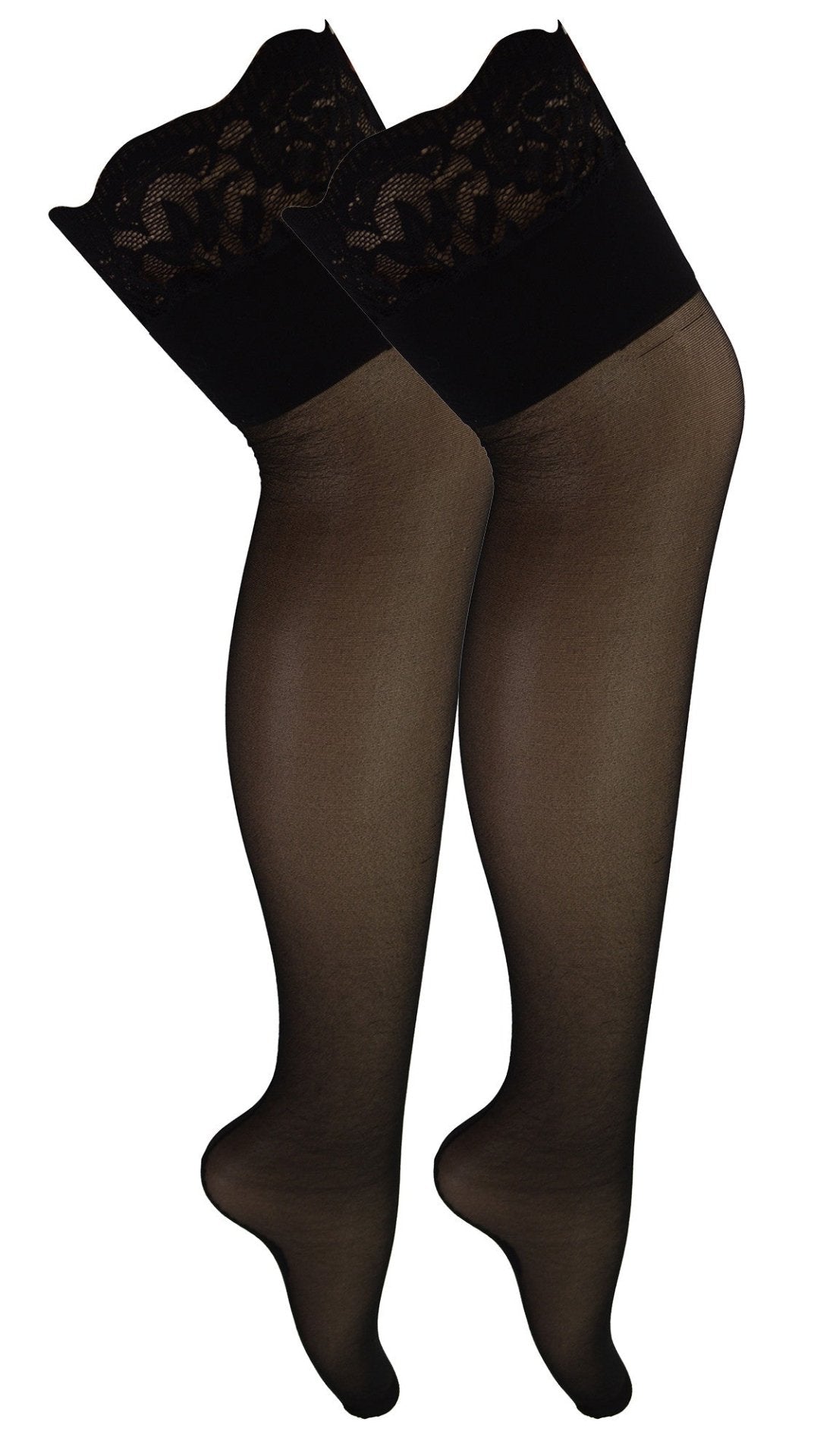 2 Pairs Womens Seamed Stockings with Lace Top - Nexellus