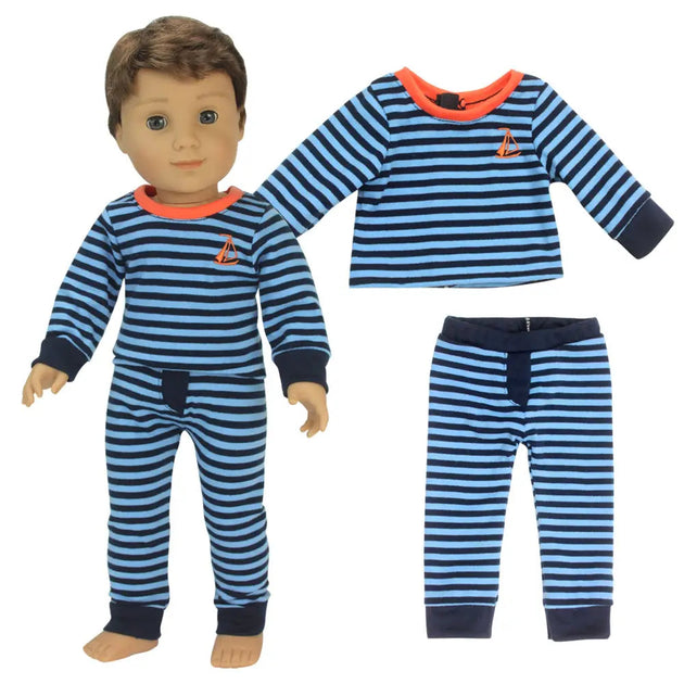 2 piece baby dolls clothes set, 18 inch baby boy doll blue striped Nexellus